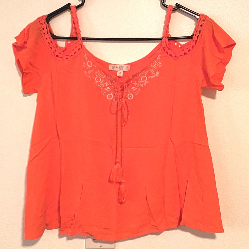 Peekaboo Shoulder Tank Top in Coral